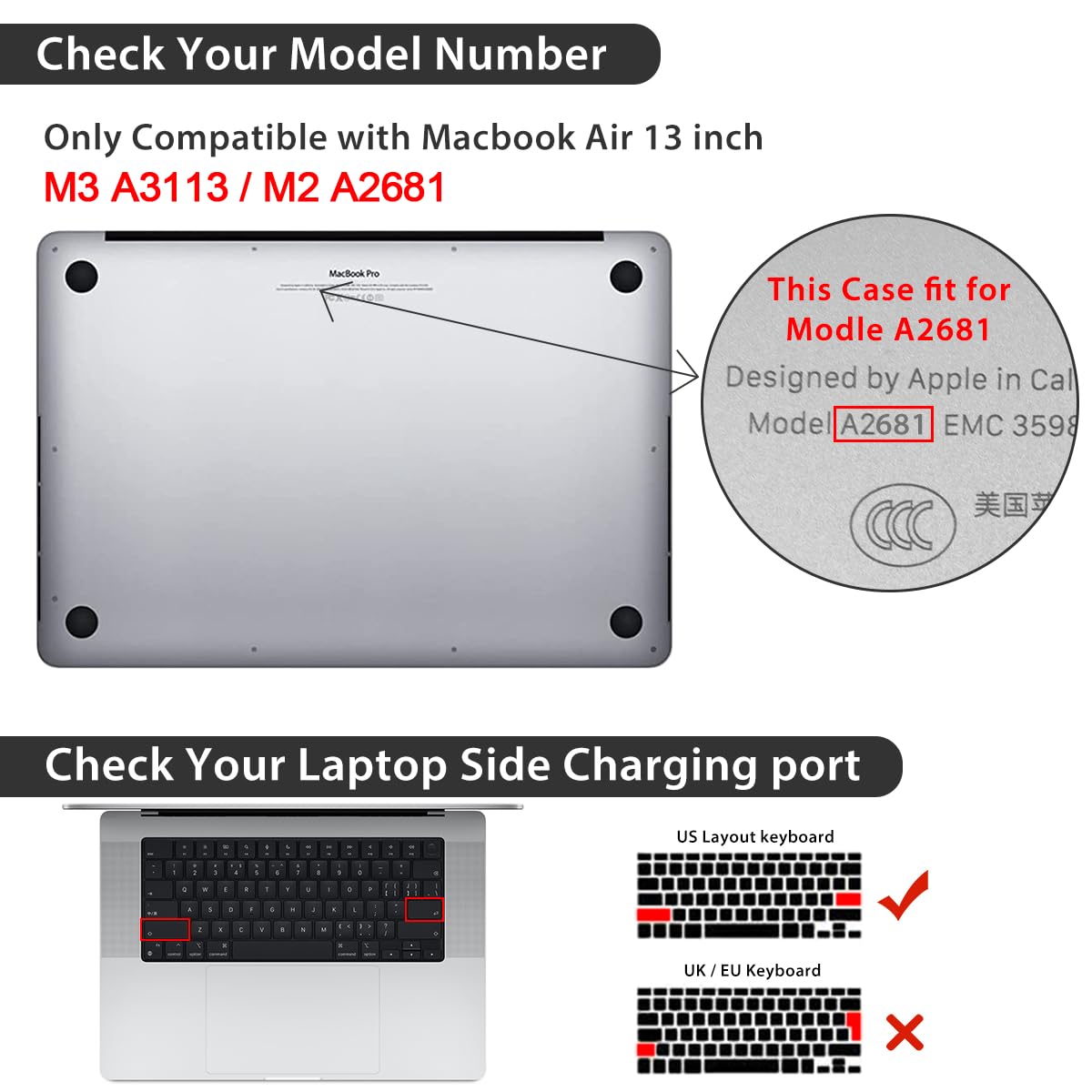 Compatible avec MacBook Air 13,6" M2 2023 2022 modèle A2681, coque rigide, protecteur d'écran et protection pour webcam pour M2 Mac Air 13,6" avec Touch ID, Smile