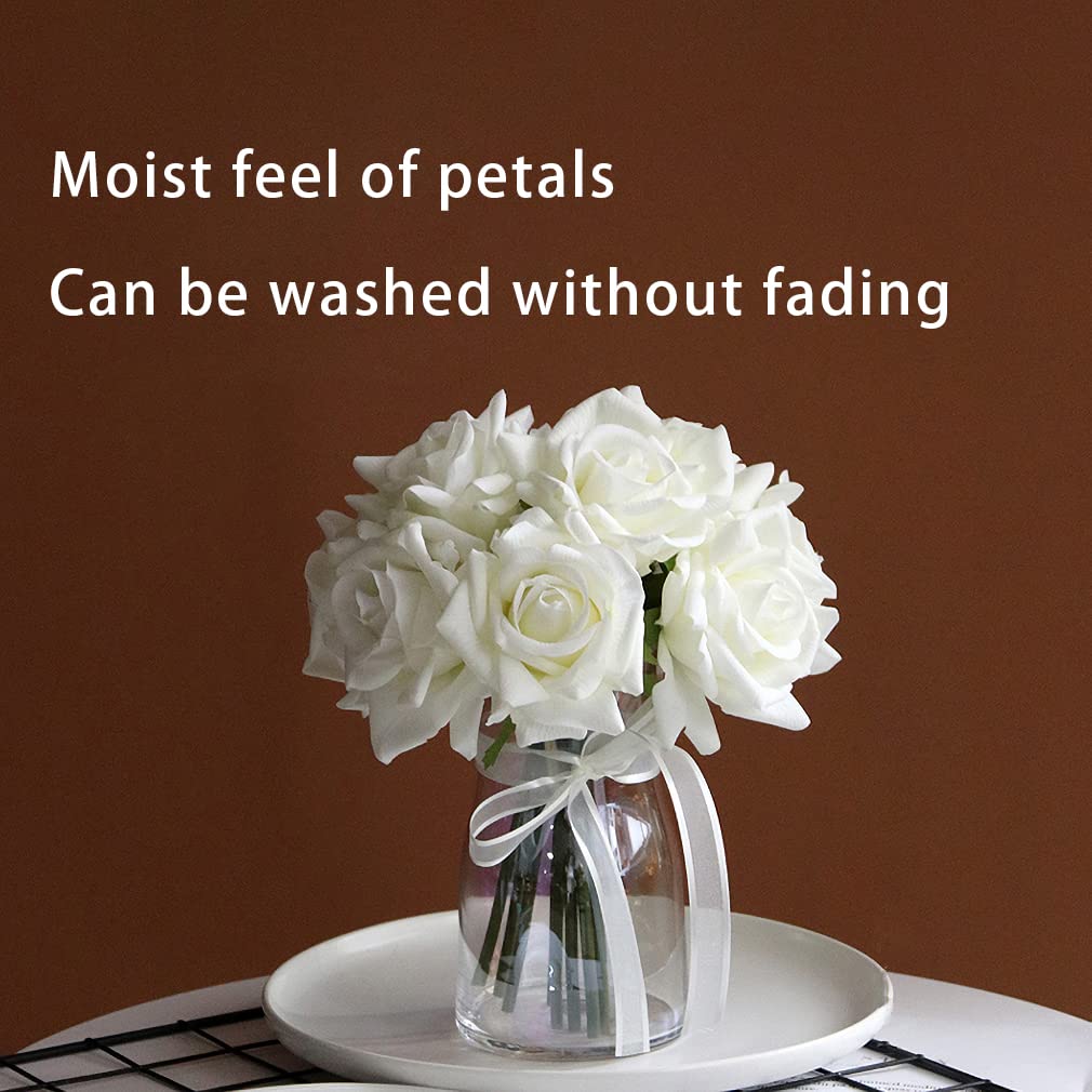 DUYONE Artificial Roses Single Stem 10pcs Fake Silk Flower Arrangement Bouquet for Home Party Wedding Decoration(White) - Image 2
