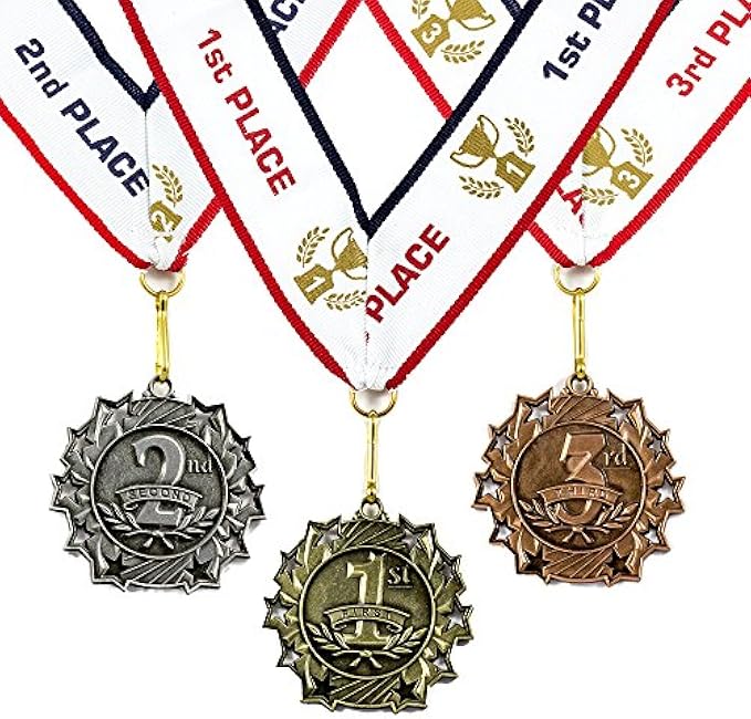 All Quality 1st 2nd 3rd Place Ten Star Award Medals 3 Piece Set (Gold