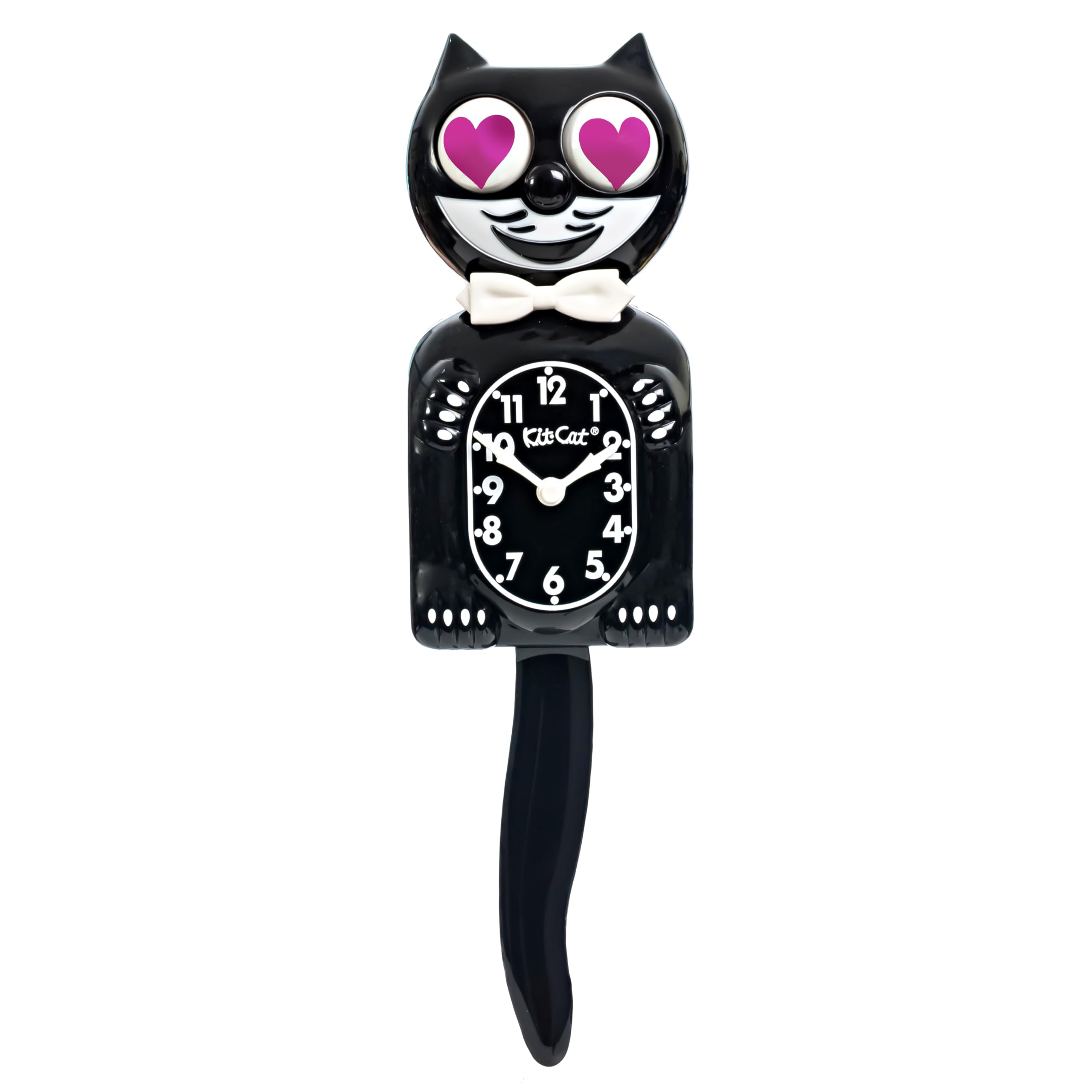 Kit Cat Klock Classic Black Heart Eyes Classic Black With Magenta Heart Eyes - Iconic Cat Clock With Moving Heart Eyes And Tail, Battery Operated Wall Clock, Made In Usa, Perfect For Home Decor, Mid-Century Modern Clock