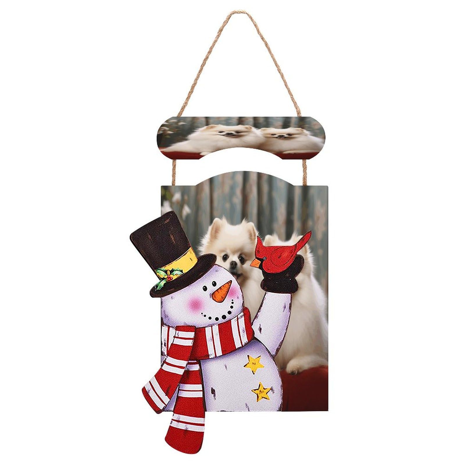 Suspension bois bonhomme de neige avec chien pour votre salon