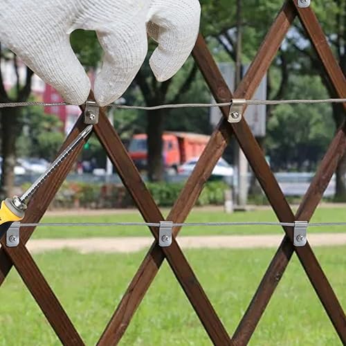 Vista 4 de Clips de Cerca de Alambre de Metal 100 Piezas Abrazaderas de Alambre Clips de Montaje de Cerca de Acero Inoxidable con 100 Piezas Tornillos de Acero