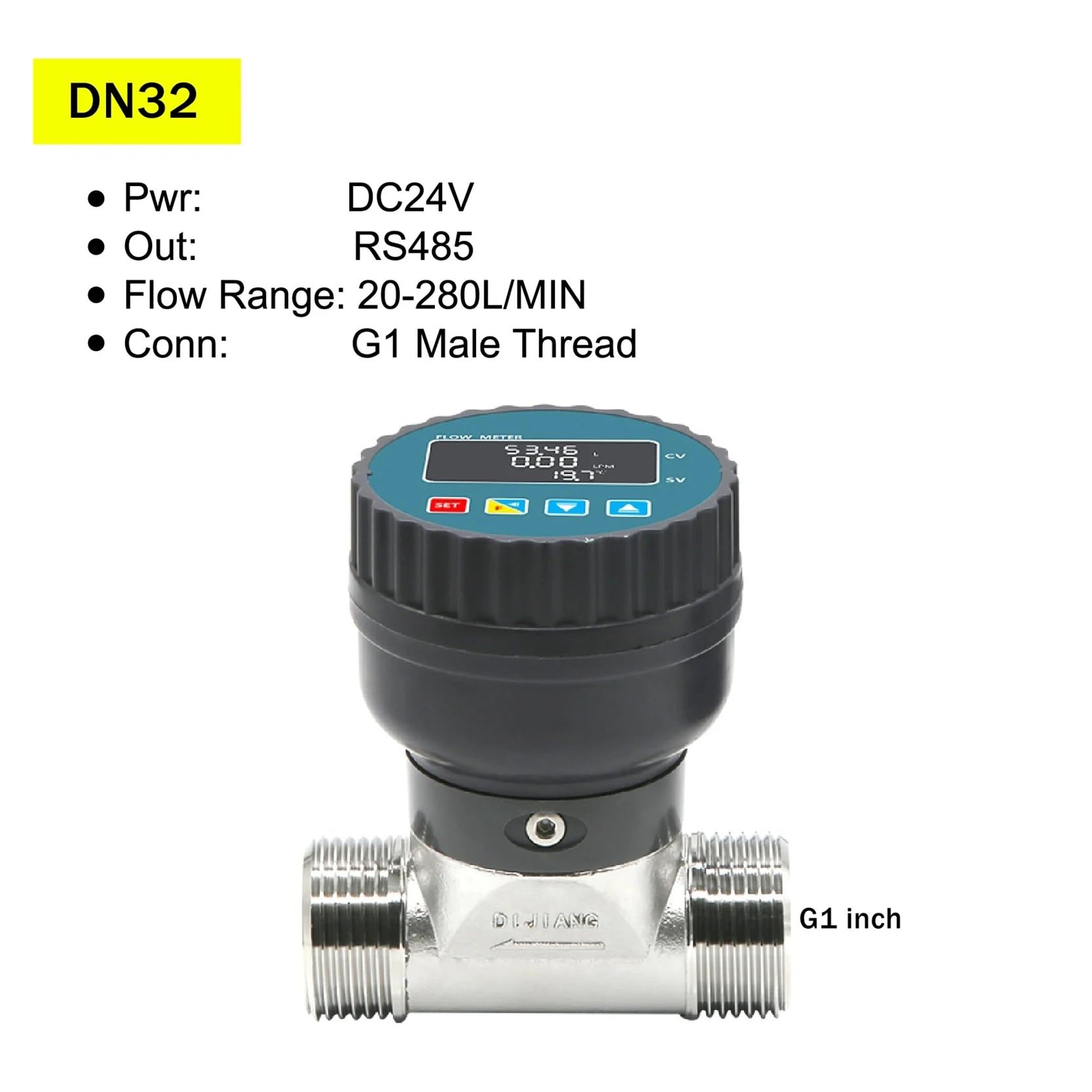 Medidor de flujo de acero inoxidable con pantalla digital, sensor electrónico de flujo de agua líquida de alta precisión for granjas y jardines. Alta sensibilidad(DN32)