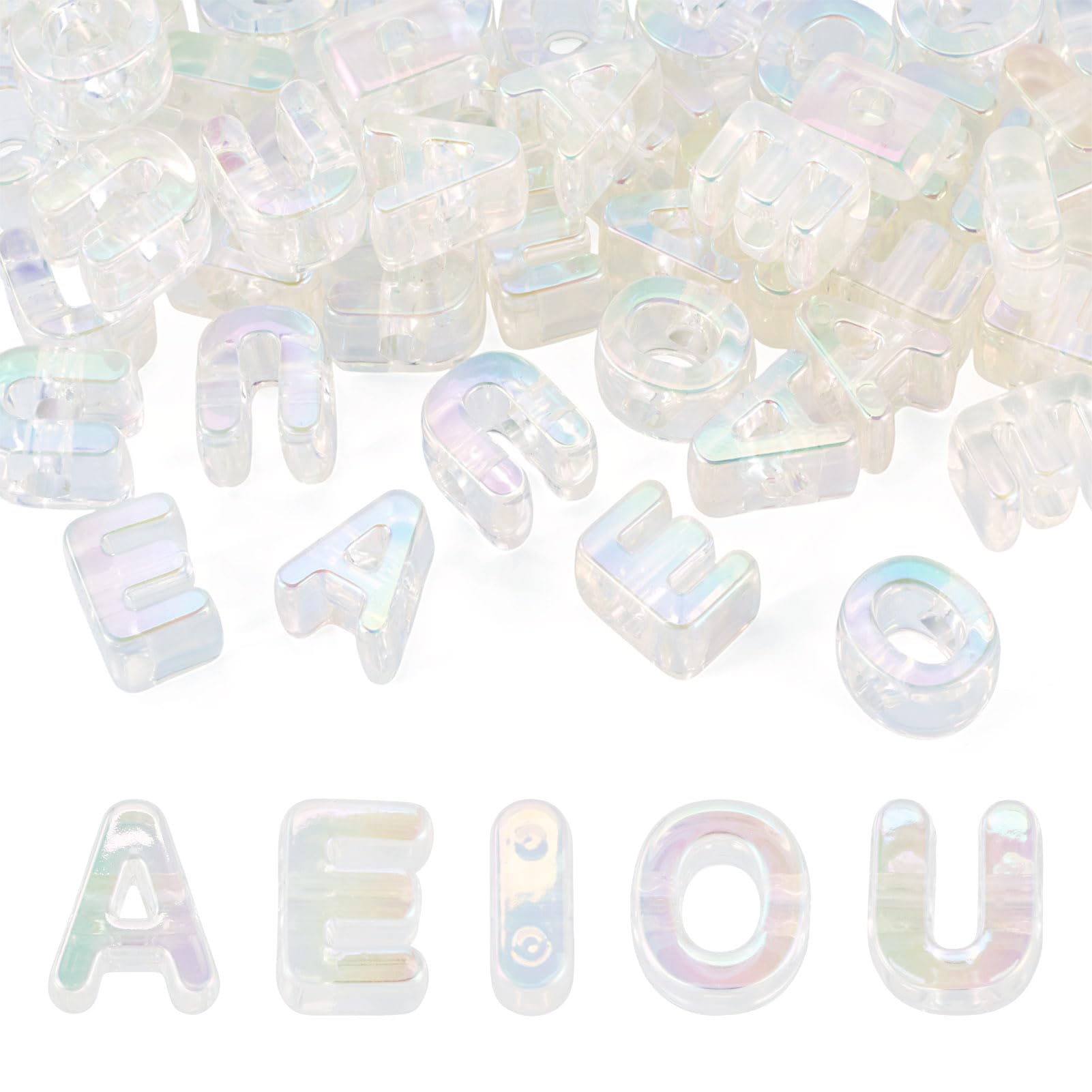 Craftora 50 Pcs Acrylic Alphabet Beads Vowel Letter Beads Clear Chunky Alphabet Bead A/E/I/O/U Initial Bead for Friendship Necklace Keychains Jewelry Making — image 1