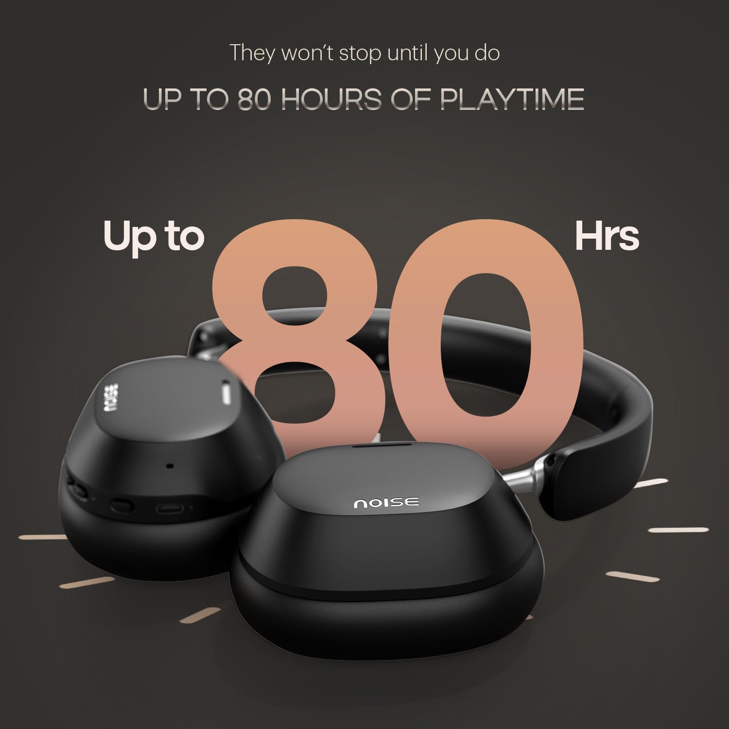 Noise Max 5 Casque Supra-auriculaire sans Fil avec ANC Hybride adaptatif (jusqu'à 50 DB), HFA Tech, 80 Heures de Lecture, Double appariement (Noir Carbone)