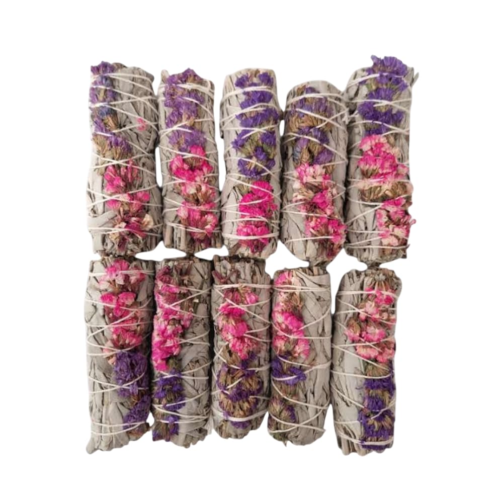 Smudge Stick, White Sage, Purple and Pink Sinuata 4", Pack of 10