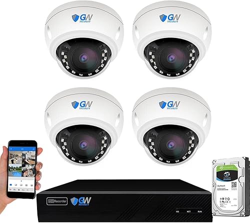 GW Security - Sistema de cámara de seguridad 4K de 8 MP con detección de rostrohumanovehículo DVR de 8 canales y 4 cámaras domo CCTV HD de 8 MP para