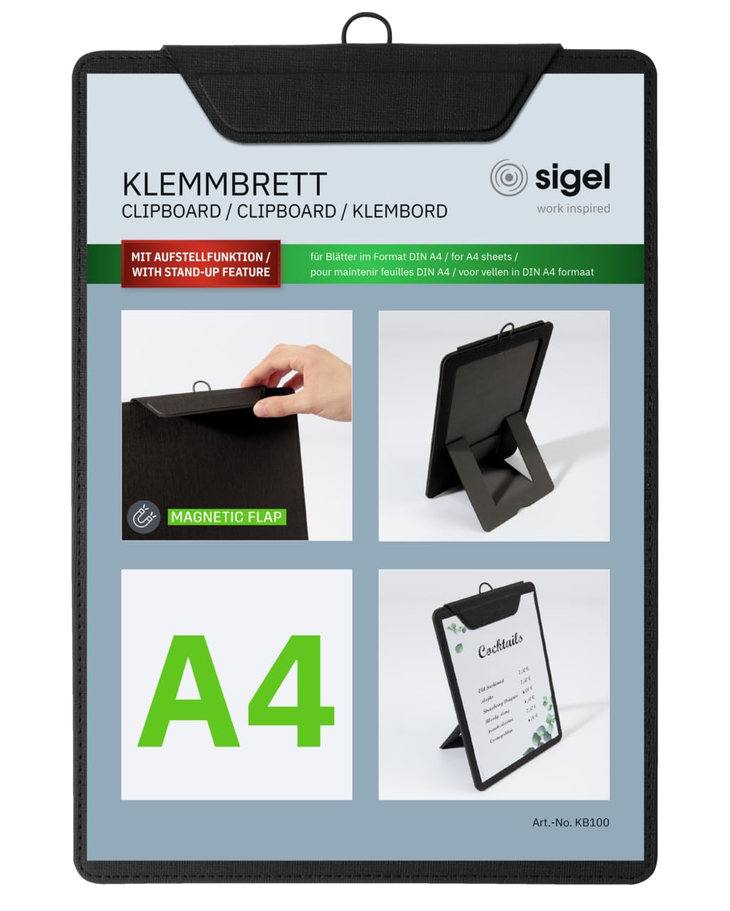 SIGEL KB100 Menu clipboard - 1 piece - A4 - Black