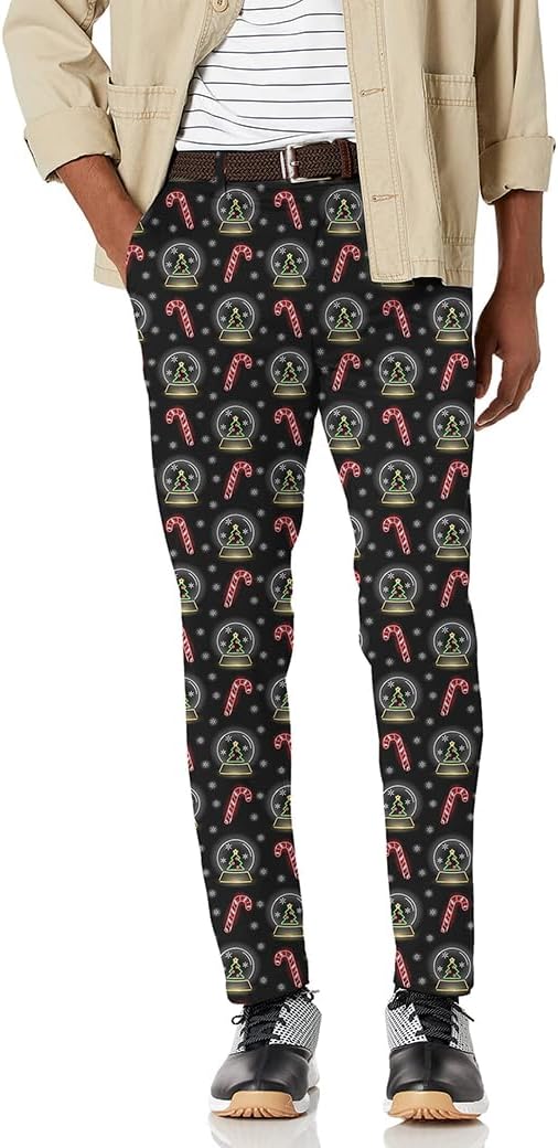 Maylian Men's Christmas Decoration Snowball Stretch Golf Pants
