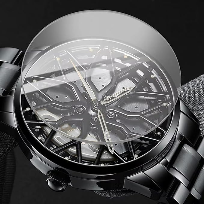 Image of Men's Sport Quartz Watch Car Wheel Multicolour Dial Wheel Dial 360 Rotating Casual Fashion Stainless Steel Alloy Mens &Boy's Luxury Metal Gift Creative Watch