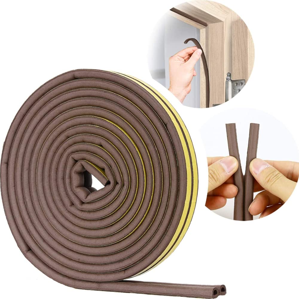 JKWINSIndoor Weather Stripping,Self Adhesive Foam Window Seal Strip for Doors and Windows Weatherstrip Gap Blocker Foam Weather Strip Door Seal Insulation D Type 5m (Grey)