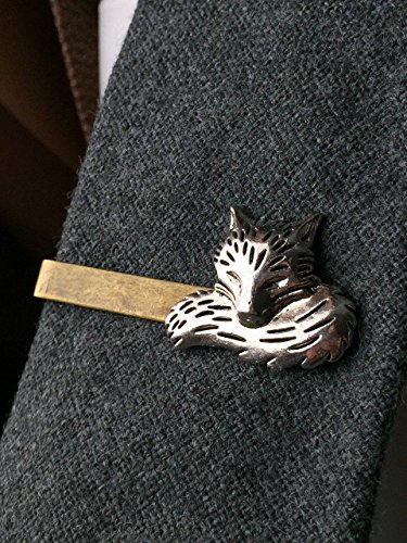 Antique Bronze and Silver 25th Anniversary Gifts for Men Fox Tie Clip By Arcanum By Aerrowae - Antique Gold Tie Bars for Groomsmen Silver Tie Clips