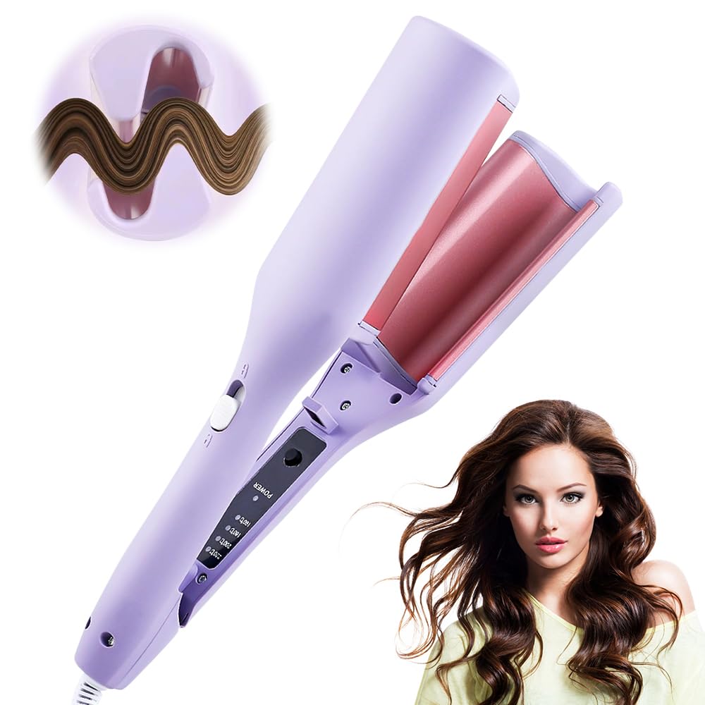 Fer à Onduler, 32mm Fer à Friser, F-er à Onduler Wavy avec 4 Réglages de Température, Beach Waves pour les Cheveux Courts/Moyens/Longs