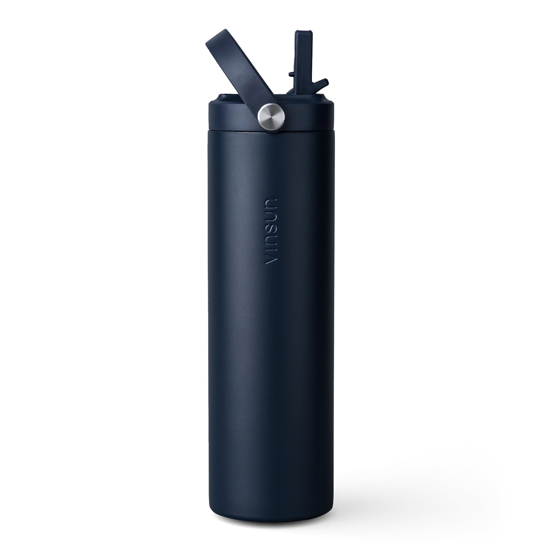 VINSUN Stainless Steel Water Bottle with Straw 750ml Blue - Double-walled Insulated Flask, Leak-proof, BPA free - Drinks Bottle for Sport, Outdoor, Work