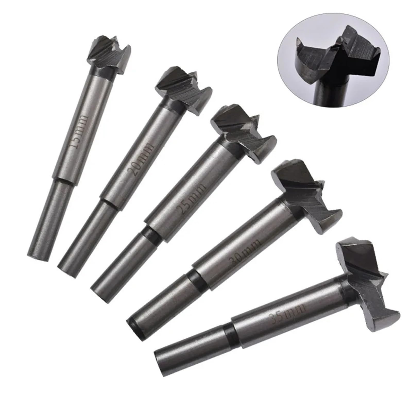Woodworking Flat Wing Drill Set 15-35mm Round Handle Two Blade High Carbon Steel 5Pcs