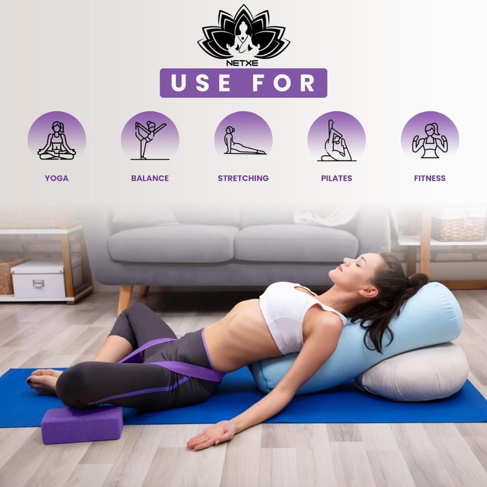NETXE Yoga Block and Yoga Strap Set, High Density Foam Soft Non-Slip Yoga Blocks With 6FT Metal D-Ring And a beautiful logo that resembles yoga. 2