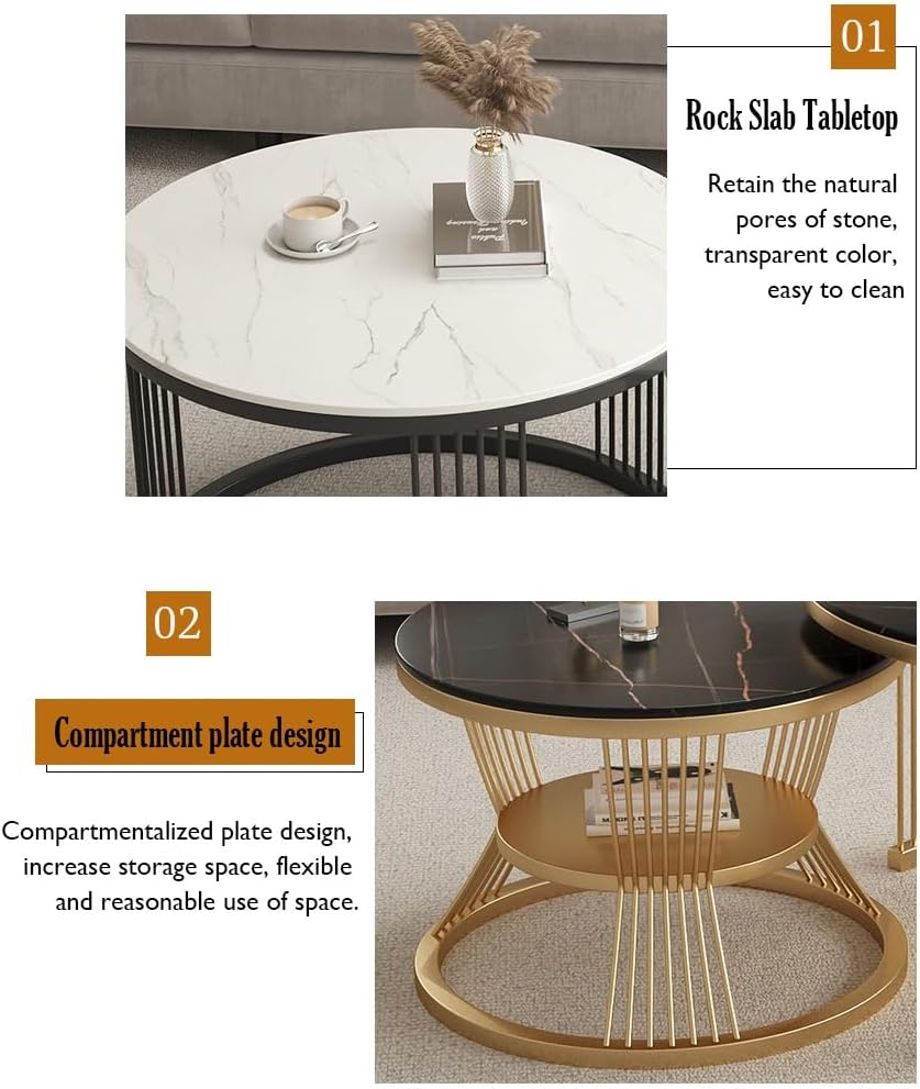 収納棚付きラウンドコーヒーテーブル、スカンジナビアスタイルサイドテーブル、メタルフレーム付きセントラルテーブル、リビングルーム、寝室