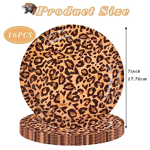 16 Stück 17,8 cm Safari Leopard Tierdruck Dessert Pappteller Einwegteller Zoo Tierdruck Party Pappteller Leopard Texture Theme Paper Plates für Babyparty Leoparden-Themen-Geburtstagsfeiern Dekoration