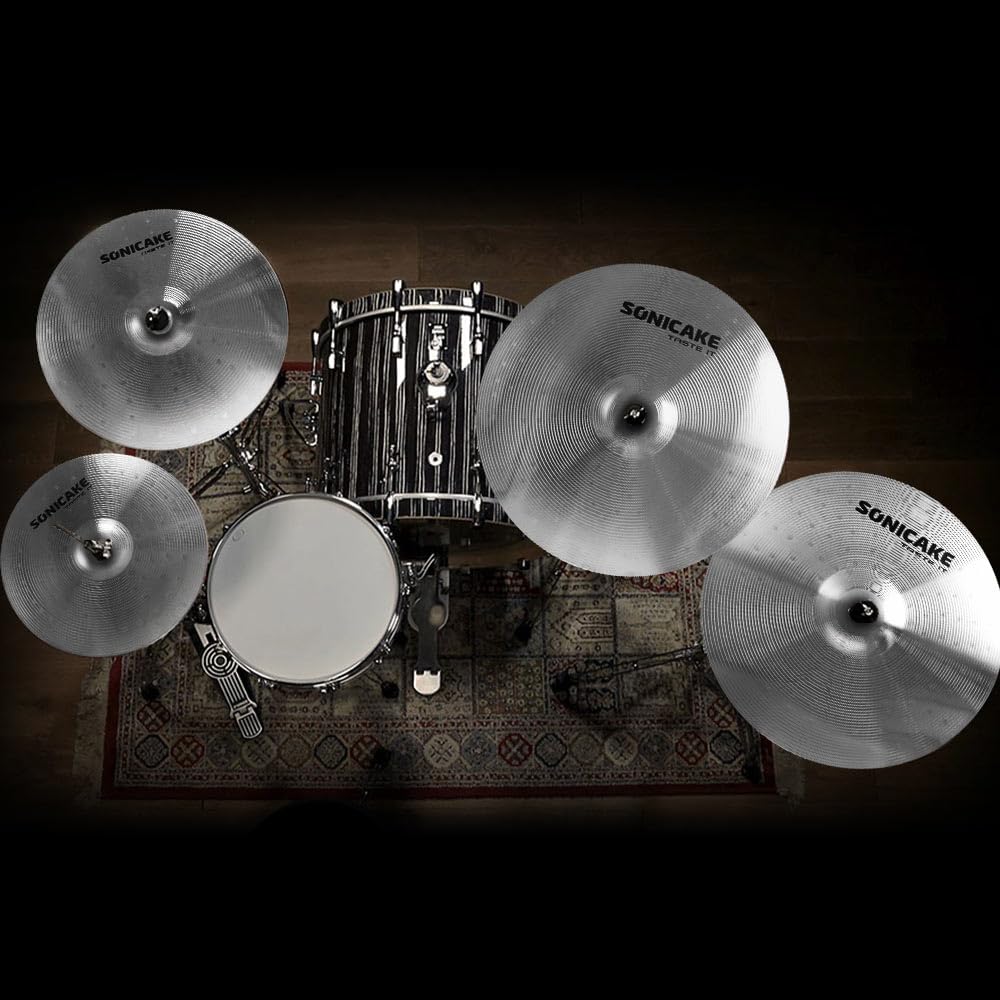 SONICAKE Cymbal Pack Alloy Cymbals Drum Cymbal Set 14"Hi-hats+16"Crash+18"Crash+20"Ride 5 Pieces, Sliver