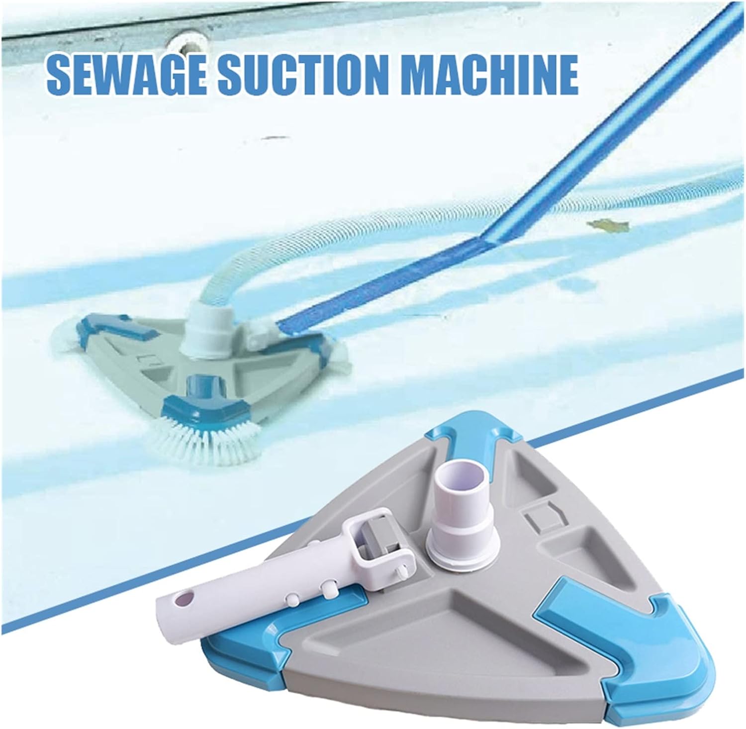 Triangular Pool Vacuum Head with Side Brush and Universal Rotatable Hose Adapter Manual Pool Cleaner
