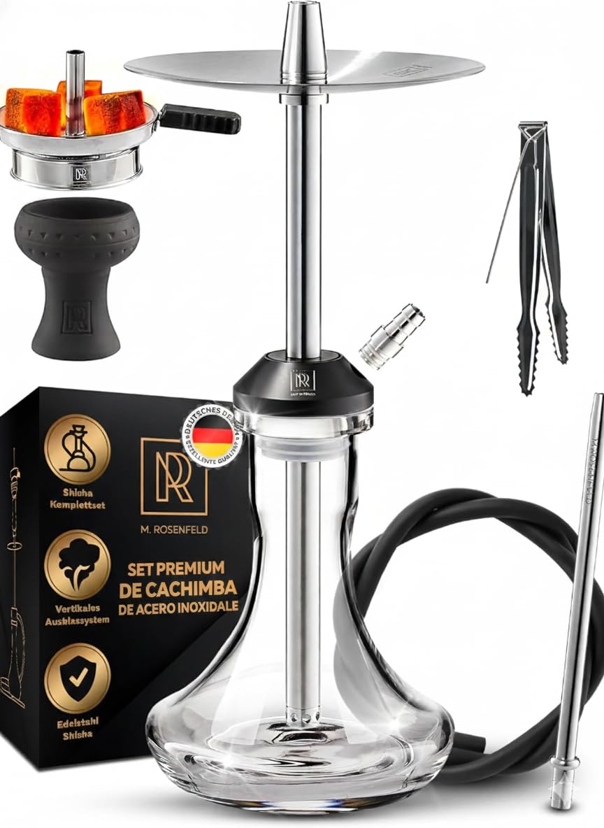 Juego Completo De Para Viaje SSS Con Cachimba Accesorios: Manguera 150cm + Cazoleta + Pinzas Shisha Cachim Pequeña de Acero Inoxidable Portatil
