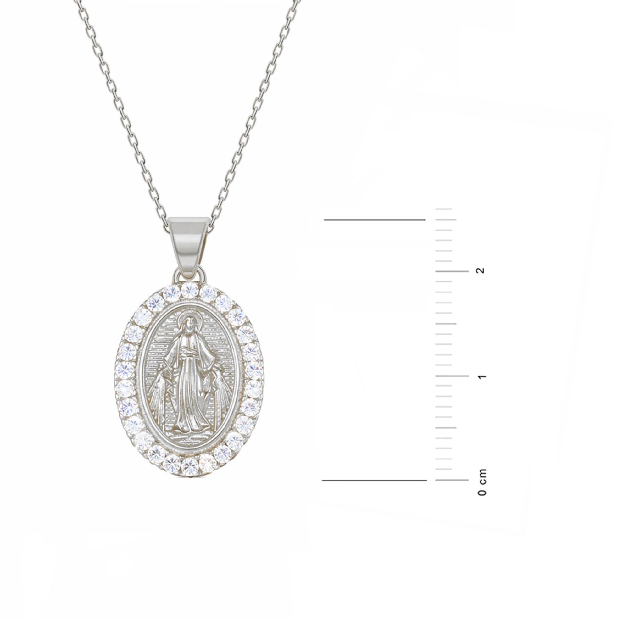 Sakrami Collana Donna Ragazza Argento 925 con Madonna Miracolosa e Zirconi – Ciondolo Ovale Luminoso, Scatola Personalizzabile – Idea Regalo per Comunione, Cresima, Compleanno