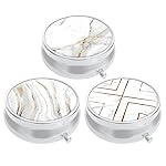 3 Pack Pill Box, Small Pill Case for Purse & Pocket, Cute Travel Medicine Organizer, Portable Medicine Container Holder to Hold Vitamins, Medication, Fish Oil & Supplement, White Marble