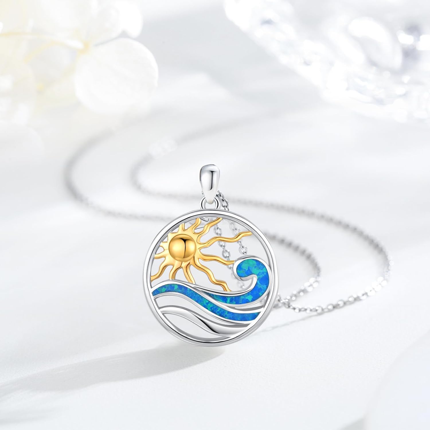 Midir&Etain Ocean Necklace 925 Sterling Silver Blue Opal Necklace Starfish/Flip Flop/Shark Pendant Beach Ocean Jewelry for Women - Image 3