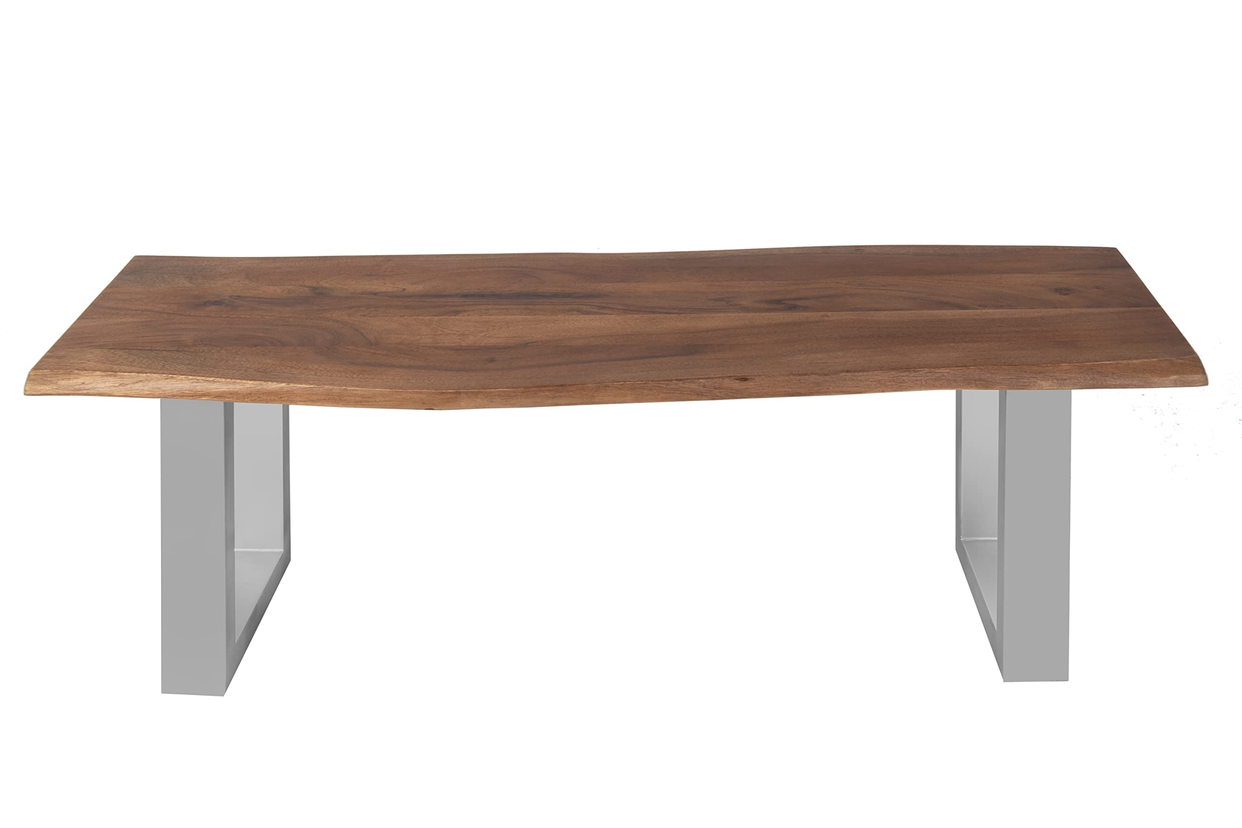 SAM Esszimmerbank 160x42 cm Chicago, Akazienholz nussbaumfarben, Massive Holzbank mit echter Baumkante, Baumkantenbank mit U-Gestell Silber, Sitzbank mit 26 mm Platte