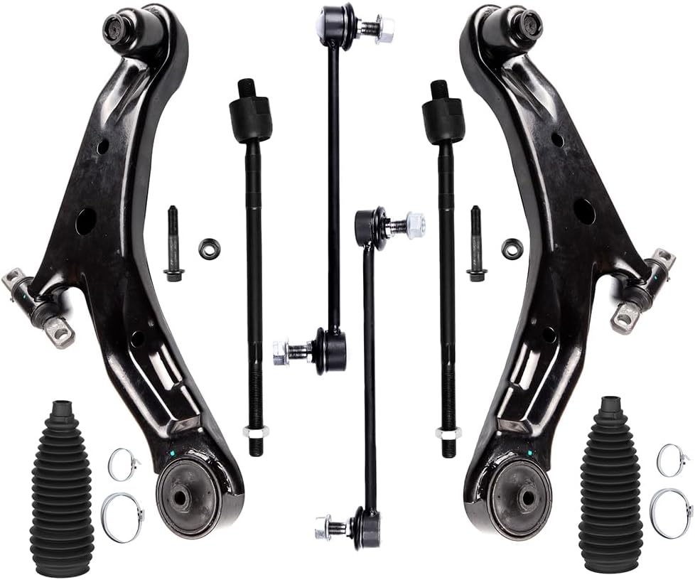 Front Lower Control Arm w/Ball Joint fit for Hyundai Santa Fe 2001 2002 2003 2004 2005 2006, Suspension Kit with Inner Tie Rod End w/Steering Boot Sway Bar Link - 8pc Set