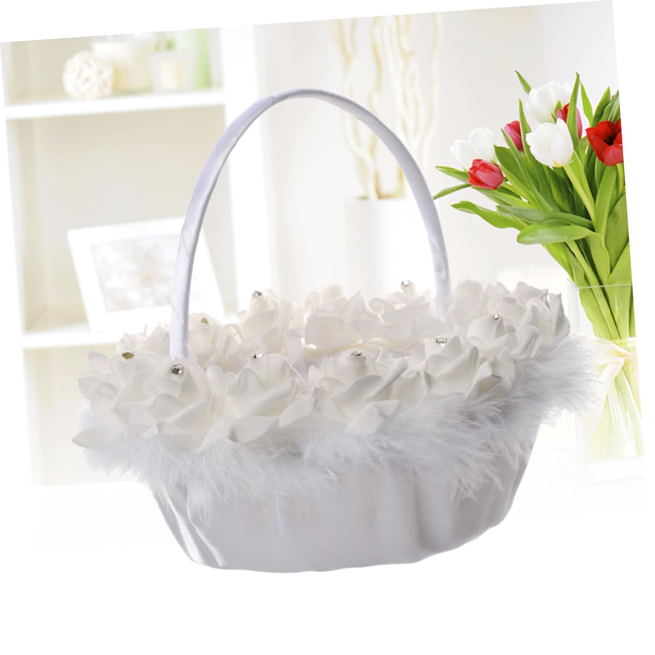 Hochzeitsblumenkorb Hl-5620-bs 2 Stück Gewebe Weiß für Hochzeitsfeier | Blumenmädchenkörbchen für Hochzeiten, Abschlussatmosphäre, Brautkorb als Partydeko