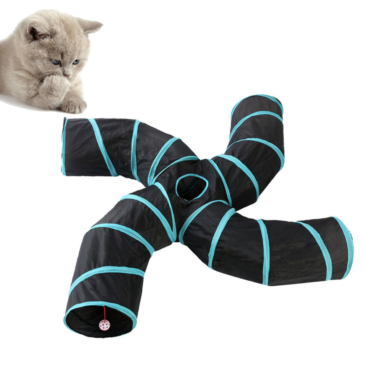 Cabilock Plegable Negro en Forma para Gatos 4 Vías en Forma Juguete Interactivo de Lona para Diversión y Juego