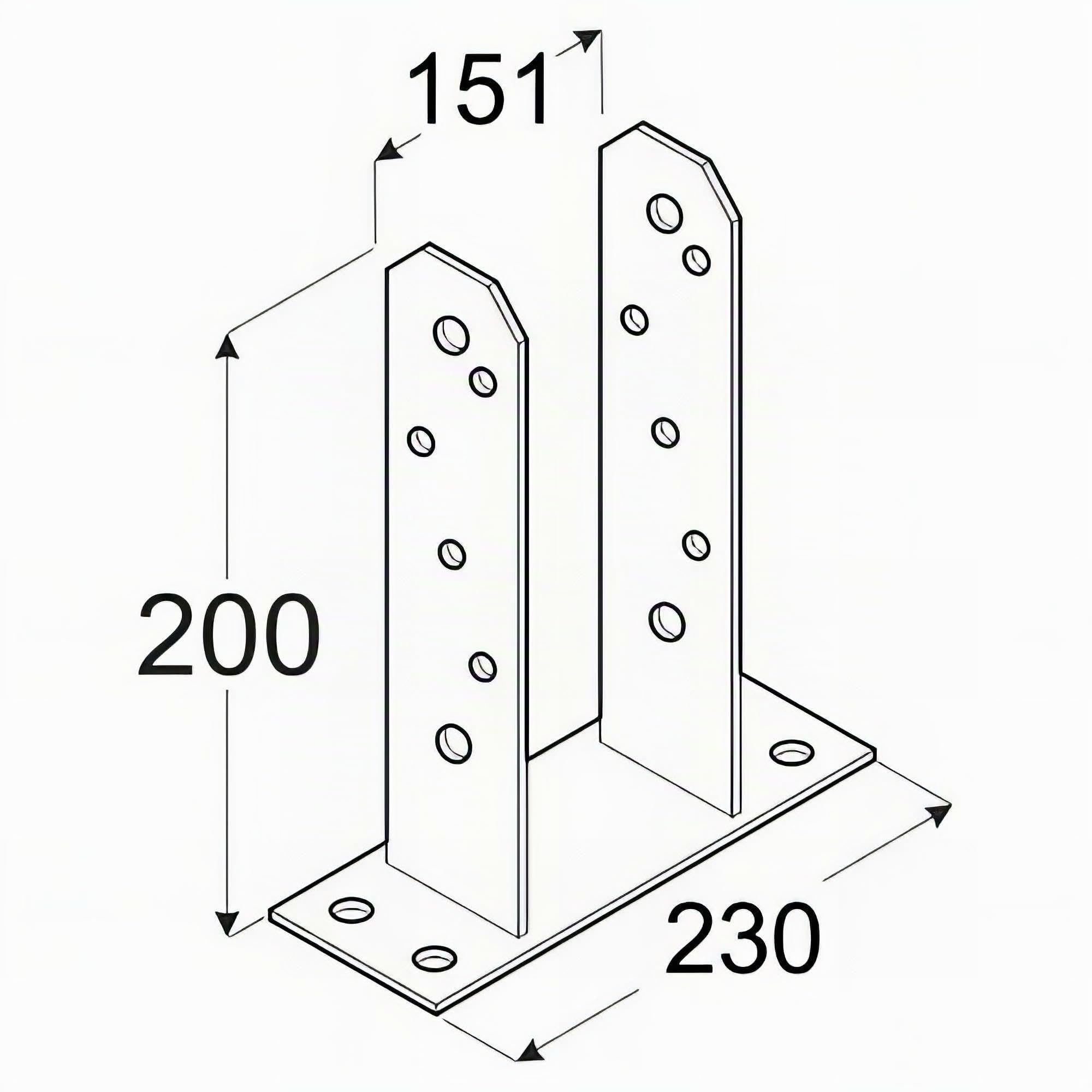 Embase pied de poteau en TT zinguée à visser - 150 x 200 x 50 x 5,0 mm