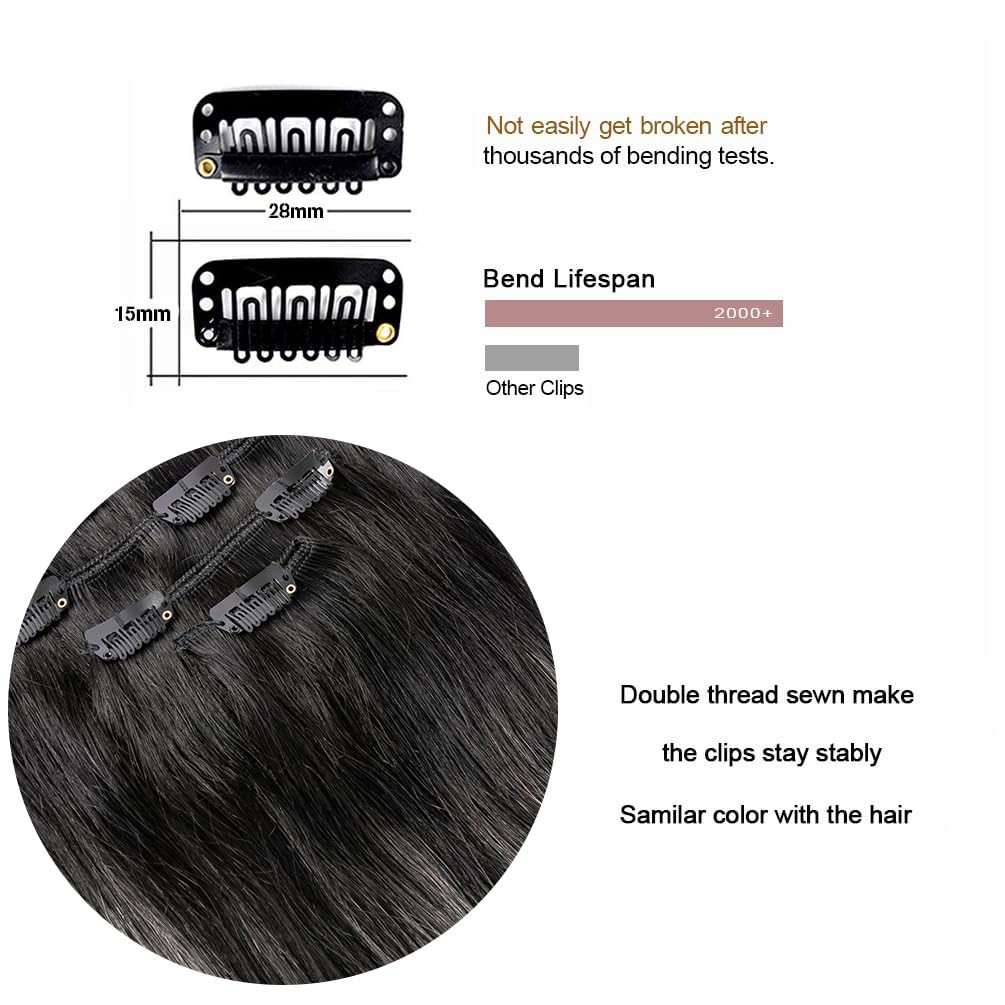 22" Hair Extensions Clip in Human Hair for Women - Silky Straight Remy Real Long Human Hair Clip on 90grams 4pieces #(1BTSilver) P1B Color