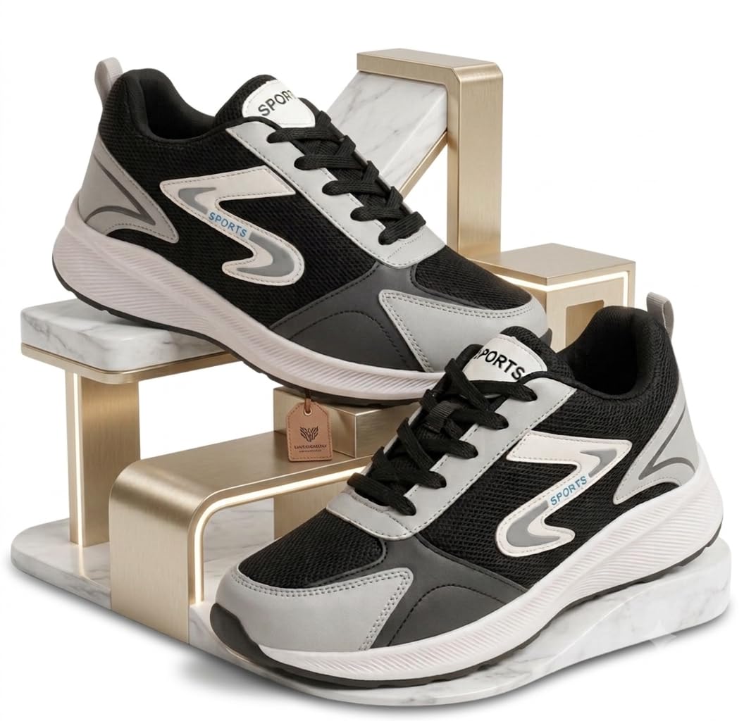 Premium Men's Sports Shoes - Lightweight Running & Walking Sneakers (Black & Grey)-picture-34