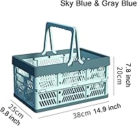 Vista 2 de Cajón de almacenamiento de plástico, cesta de almacenamiento plegable apilable de 20 litros, azul cielo y azul gris, M