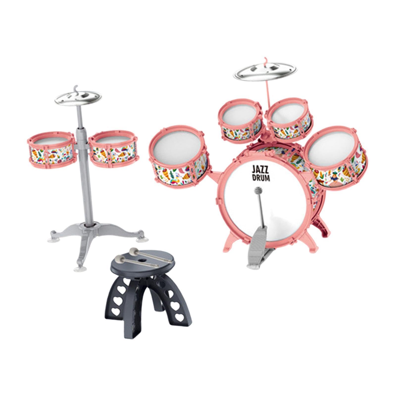 Batterie pour Enfants avec Cymbales pour La Pratique et L'apprentissage, Rose