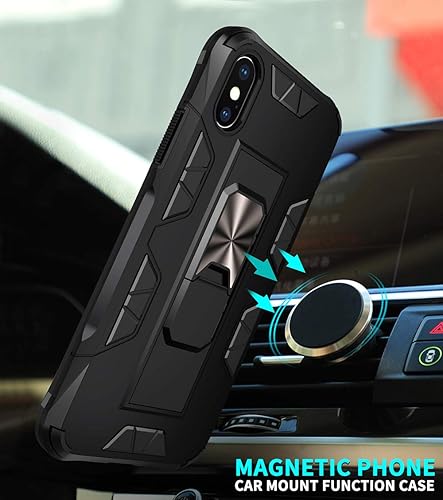 Miniatura 4 de Funda de grado militar para iPhone XS Max con protector de pantalla de vidrio templado a prueba de golpes con soporte de soporte magnético integrado