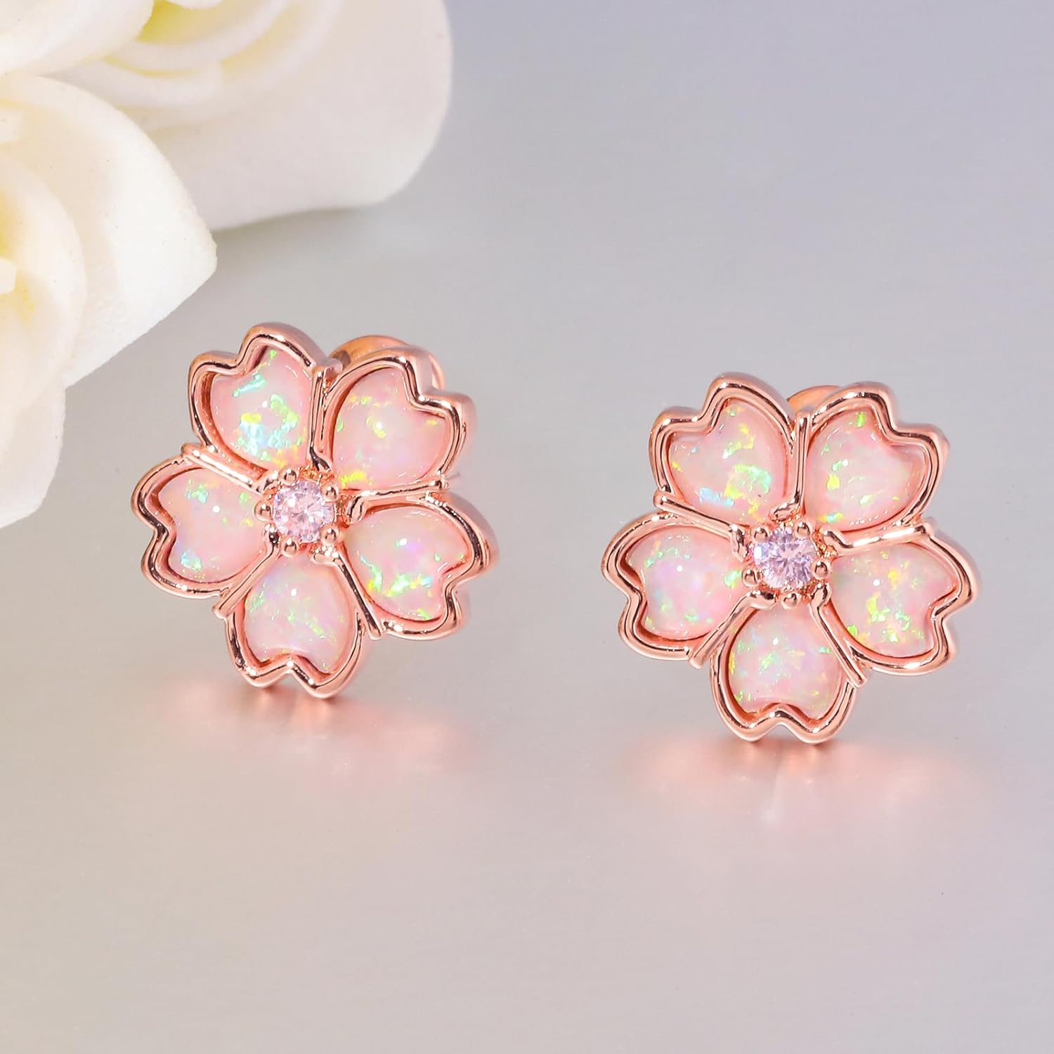 CiNily Mother's Day Gift Opal Stud Earrings for Women Flower Earrings Multi-color Opal Ear Studs 14K Rose Gold | White Gold Hypoallergenic Jewelry for Wedding Birthday Party Birthday Christmas - Image 6