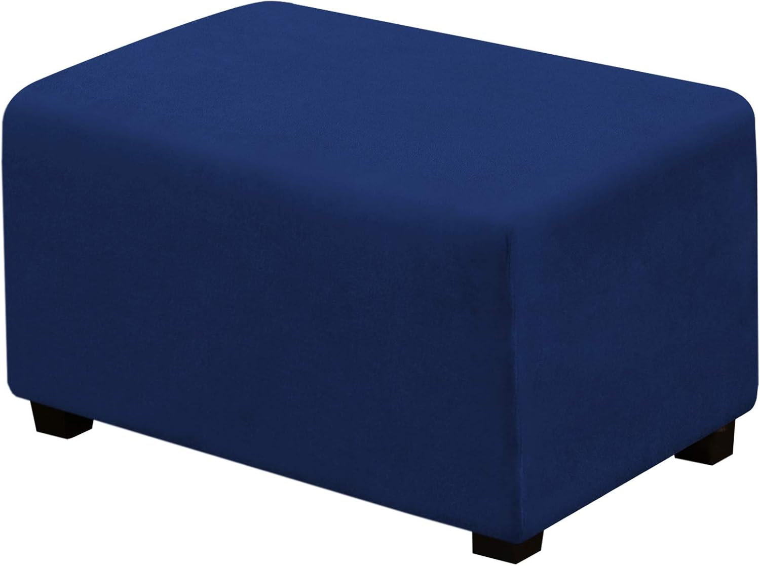 Suede Ottoman Cover Ottoman Slipcovers Removable Footstool Protector Velvet Plush 1 Piece Water Repellent Furniture Protector with Elastic Bottom, Machine Washable(Ottoman X-Large, Navy Blue)
