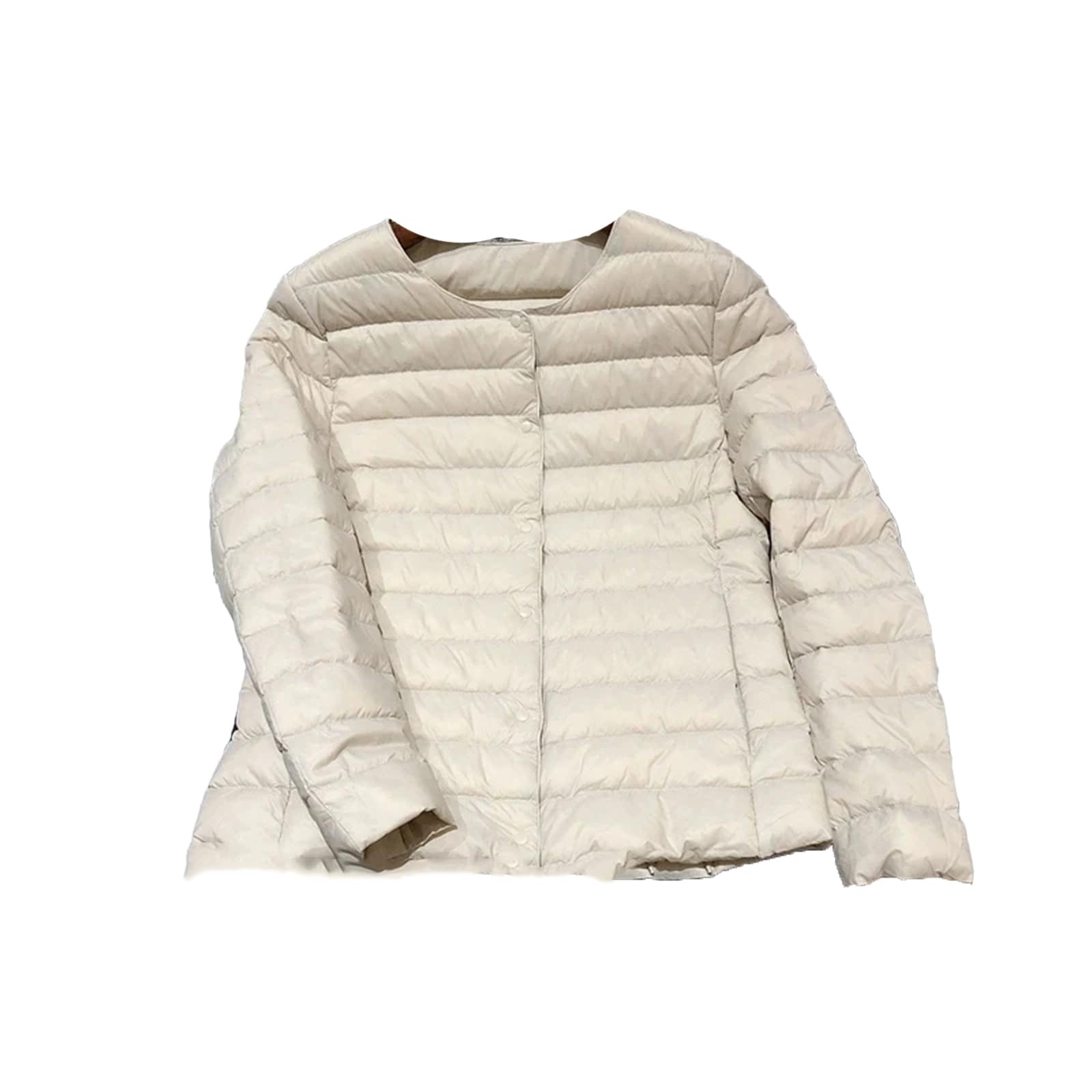 Primavera Inverno Donne Caldo Piumini Senza Collo Portatile Femminile Imbottito Parka O-Collo Puffer Soprabito, Albicocca, L