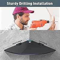 Vista 2 de Estante esquinero de vidrio para baño, estantes de ducha, paquete de 2 unidades, color negro, flotante, templado, esquinero para baño, organizador