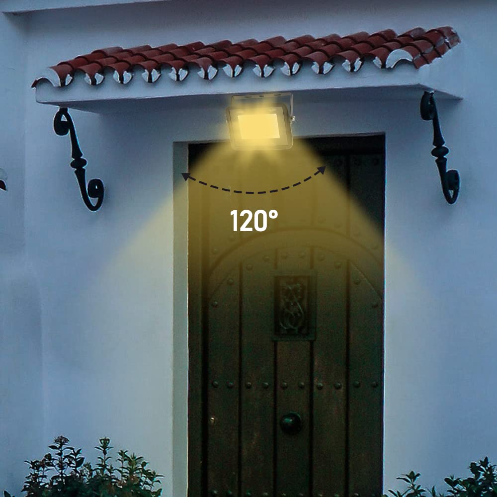Focos LED Exterior, 5 Pack 100W 8500LM Blanco Cálido 3000K Luz de Seguridad, Proyector LED Exterior Iluminación, Floodlight Luz de Seguridad para Jardín Patio Almacén Camino(Sin Enchufe)