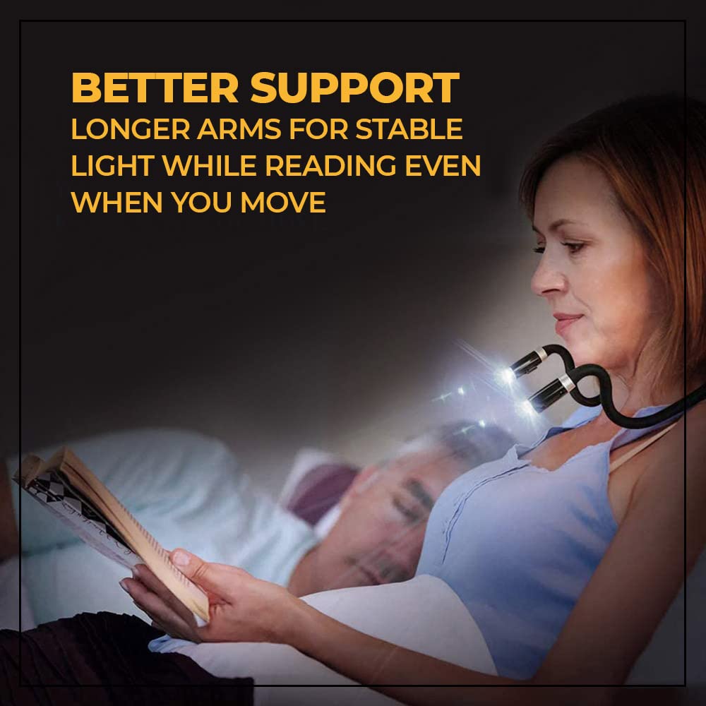 LED Neck Reading Light, Book Light for Reading in Bed, 3 Adjustable Brightness, Flexible Soft Silicone Bendable Arms, Perfect for, Repairing, Book Lights for Reading at Night in Bed! (Blue)