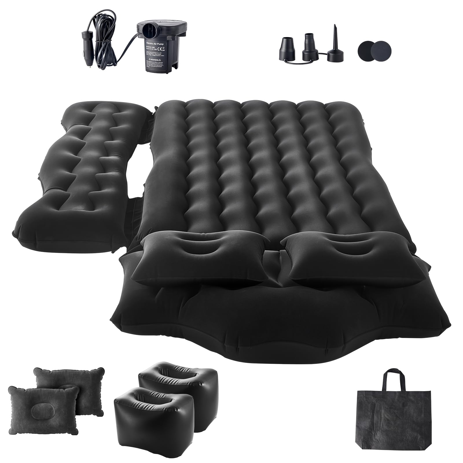 VEVOR Auto-Luftmatratze für Rücksitze – Aufblasbare Campingmatratze mit Pumpe, Kissen, Düse und Tragetasche (Schwarz)