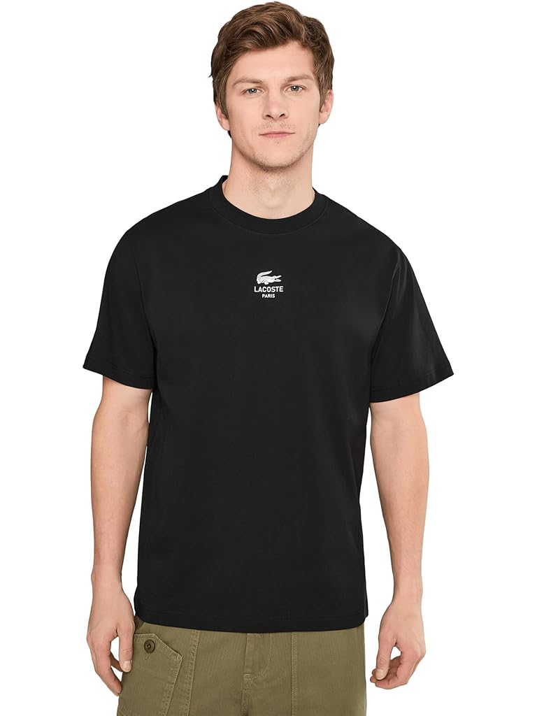 Black Lacoste Signature Print Cotton T-shirt