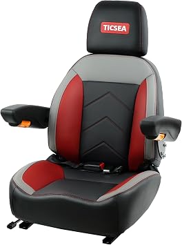 Universal Tractor Seat, Forklift Seat with Retractable Seatbelt and Adjustable Backrest Headrest Armrests Compatible with Toro Gravely Bad Boy Kubota Zero Turn Mowers Black-Red