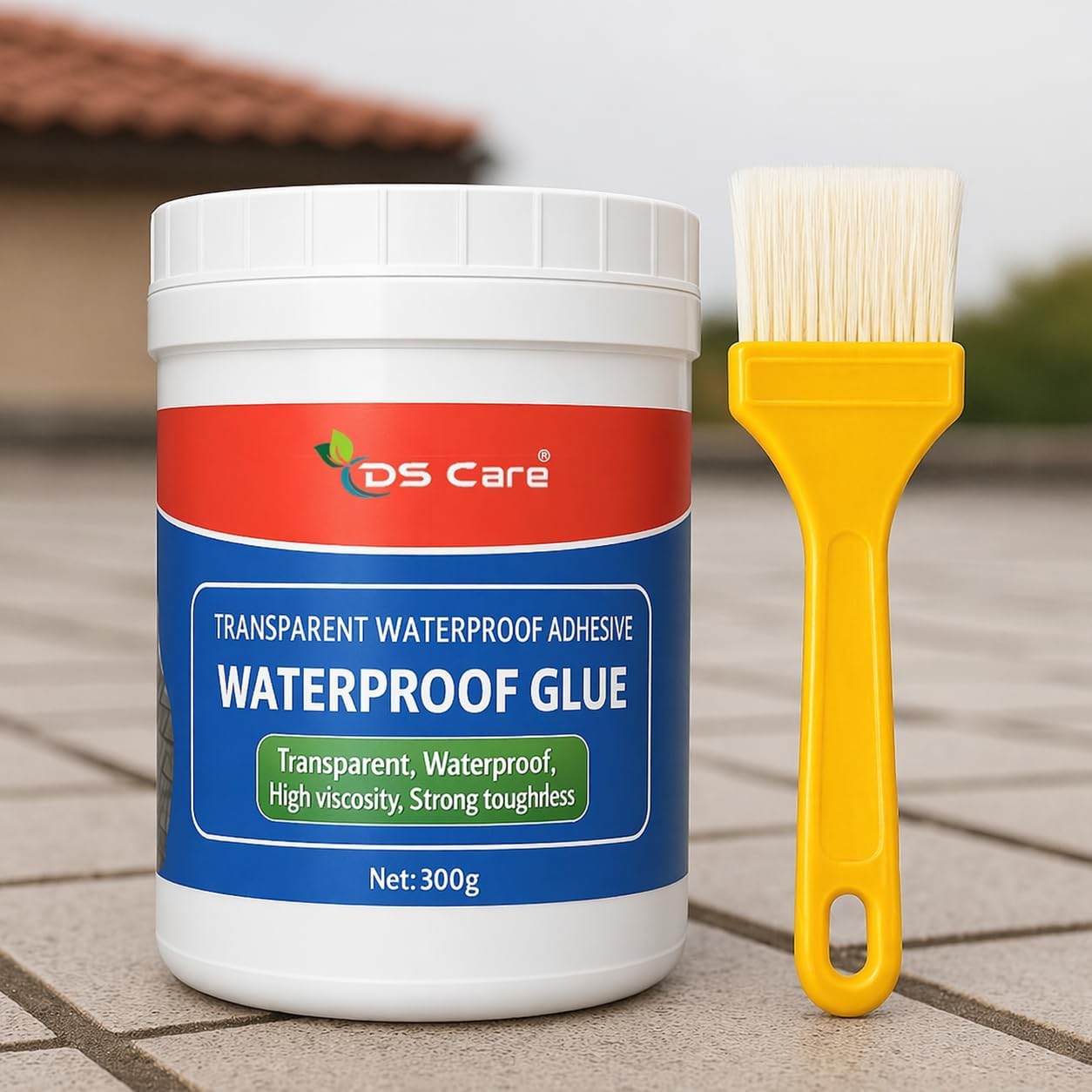 DS CARE Crack Seal Glue - 300gm with Brush Transparent Waterproof Glue for Roof Leakage Crack Seal Agent Roof Water Leakage Solution Water Proof Glue, Waterproofing for Pipe Wall Tiles - 300gm
