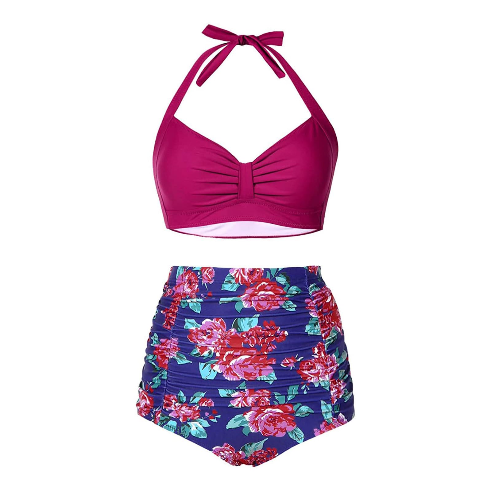 Generic Conjuntos de Bikinis para Mujer - Push Up con Relleno Conjuntos Traje de Baño Push Up con Cordones Cintura Alta Dos Piezas Ropa de Baño Reductor Barriga Cintura Alta Bra Playa Bikini Vikinis