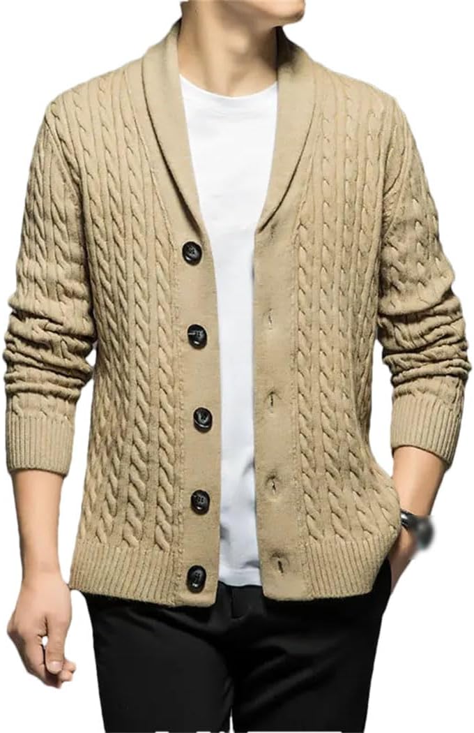 Men's Plus Size Wool Cable Knitted Cardigan Sweater Winter Thick Business Casual Gentleman Coat